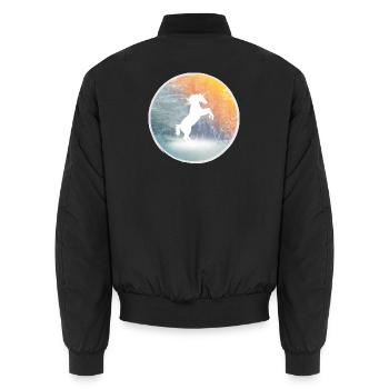 Mystical unicorn in the enchanted forest - Unisex Bomber Jacket - black - Back - AI Model Male 185 light (185cm)