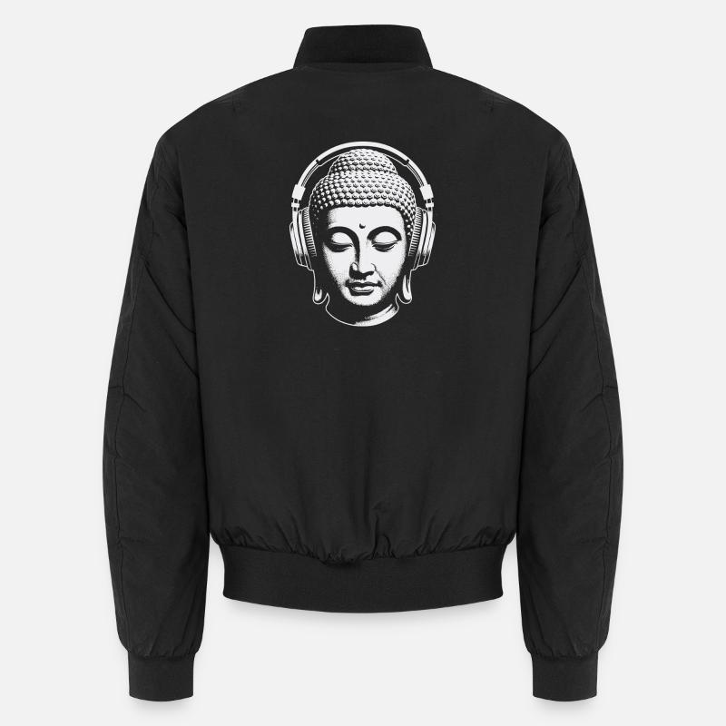 Buddha mit Kopfhörern Achtsamkeit Musik Boho Zen Unisex Bomberjacke