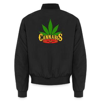 Logo du cannabis avec feuille et détail 420 - Bomber unisexe - noir - Dos - AI Model Male 185 light (185cm)