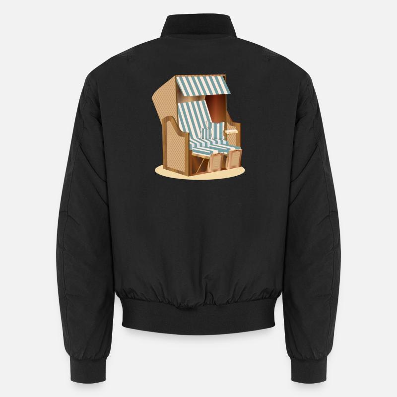 Blau-weißer Nostalgie Strandkorb Illustration Unisex Bomberjacke
