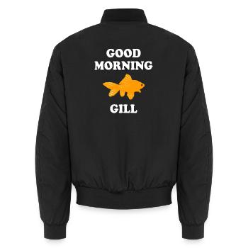 Bold Goldfish with Good Morning Greet - Unisex Bomberjacke - Schwarz - Hinten - AI Model Male 185 light (185cm)