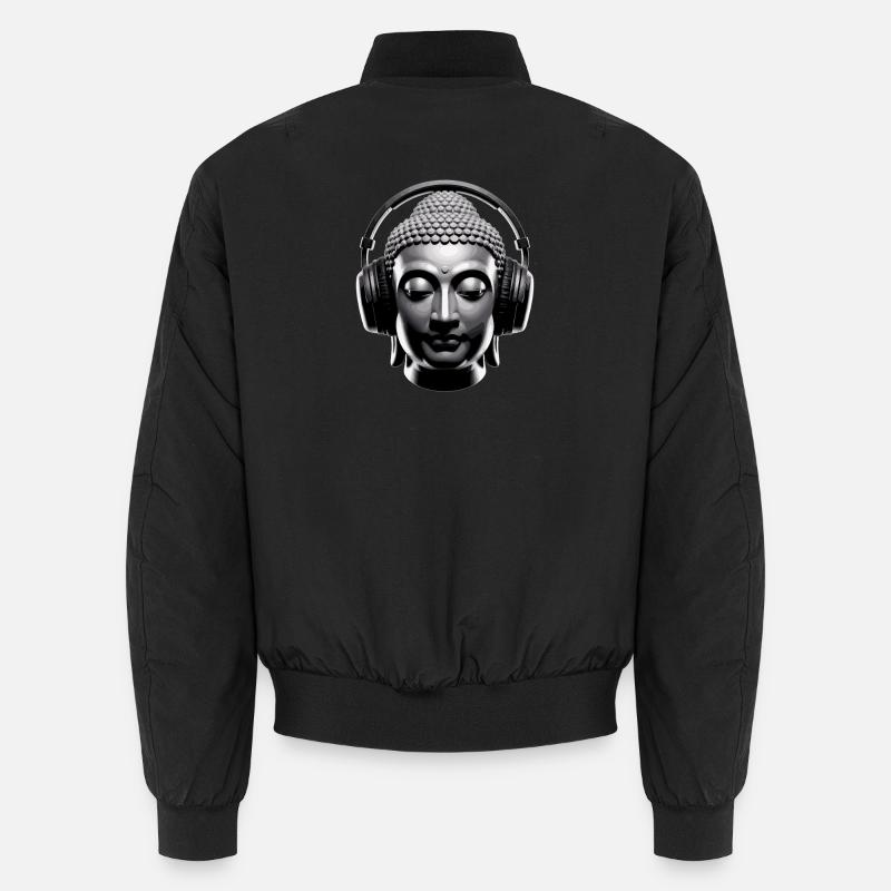 Buddha mit Kopfhörern Achtsamkeit Musik Boho Zen Unisex Bomberjacke