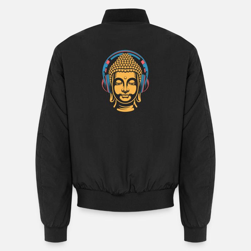 Buddha mit Kopfhörern Achtsamkeit Musik Boho Zen Unisex Bomberjacke