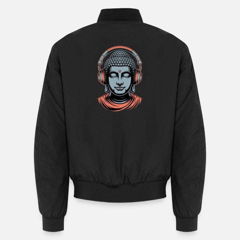 Bouddha avec casque Mindfulness Musique Boho Zen Bomber unisexe