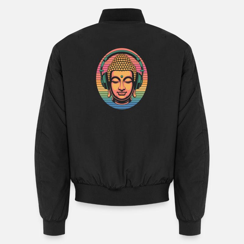 Buddha mit Kopfhörern Achtsamkeit Musik Boho Zen Unisex Bomberjacke