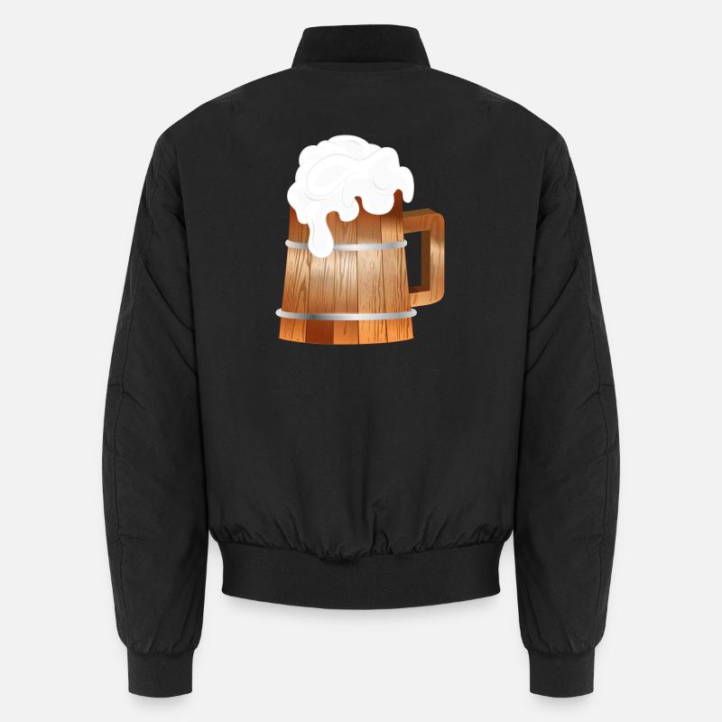 Rustic beer mug in wood look with foam Unisex Bomber Jacket