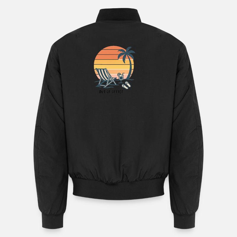 Sunset Beach Vacation Illustration - Unisex Bomber Jacket - black
