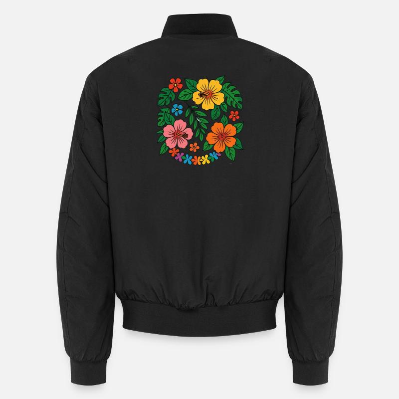 Tropisches Hibiskus-Blumenmuster - Unisex Bomberjacke - Schwarz