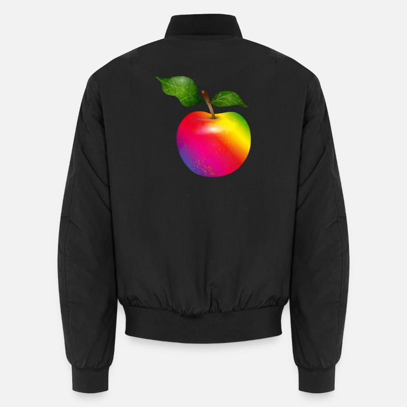 Bunter Regenbogen-Apfel mit Blättern Illustration - Unisex Bomberjacke - Schwarz