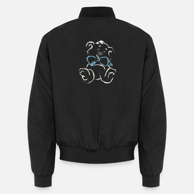 Playful teddy bear with blue bow Unisex Bomber Jacket