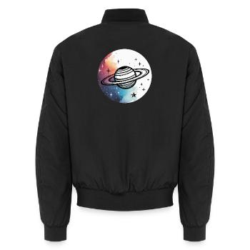 Minimalist Planet – Simple Space Design - Unisex Bomber Jacket - black - Back - AI Model Male 185 light (185cm)