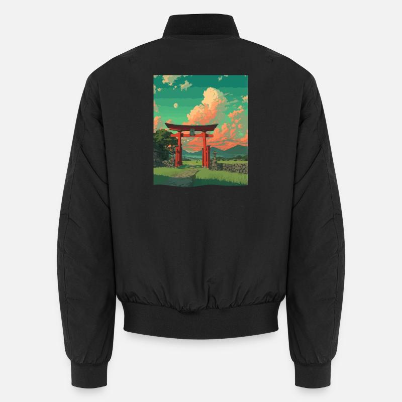 Serene Torii Gate Sunset Scene Unisex Bomber Jacket