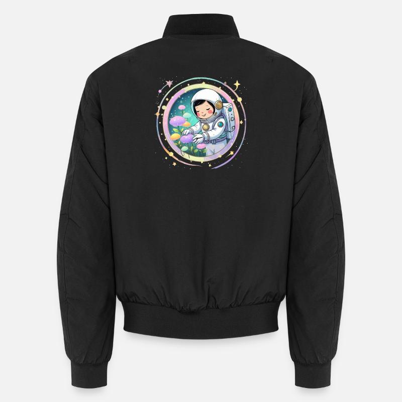 Astronautenmädchen mit Pilzen – Süßes Space-Design Unisex Bomberjacke