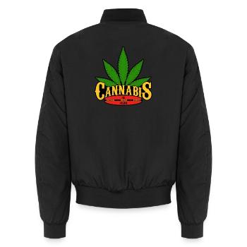 Cannabis Leaf Retro Badge Design - Unisex Bomber Jacket - black - Back - AI Model Male 185 light (185cm)