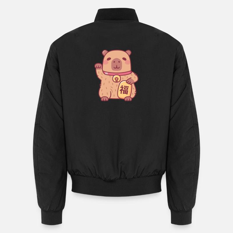 Cute Good Luck Waving Capybara Unisex Bomber Jacket