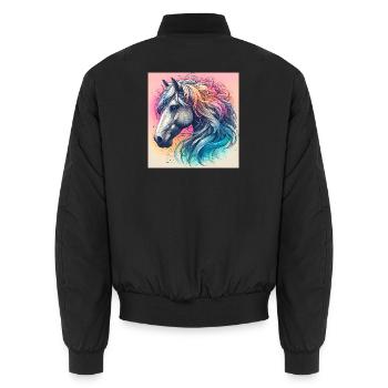 horse - Unisex Bomber Jacket - black - Back - AI Model Male 185 light (185cm)