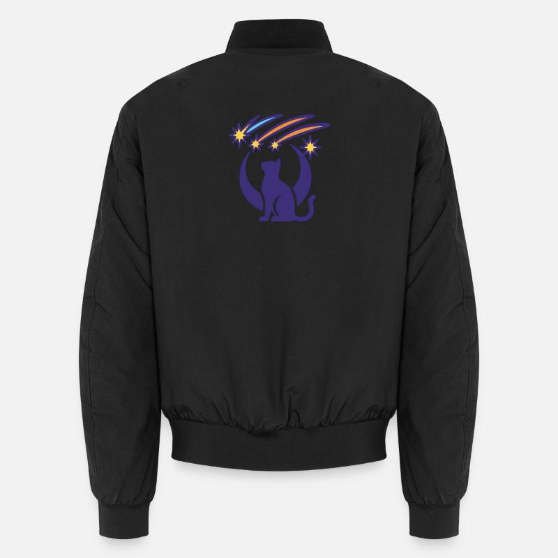 Cat and shooting stars - Unisex Bomber Jacket - black