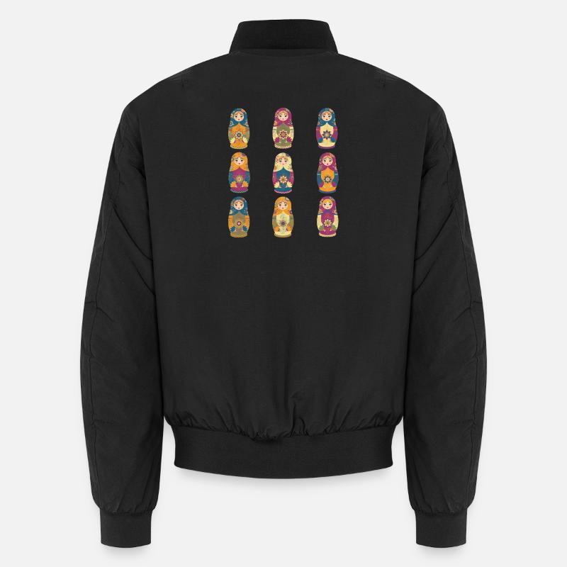 Traditional Russian Matryoshka Dolls Pattern - Unisex Bomber Jacket - black