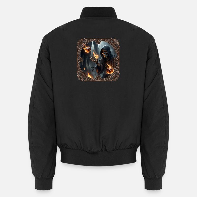 Skeleton Dice Magic and Fire - Unisex Bomber Jacket - black