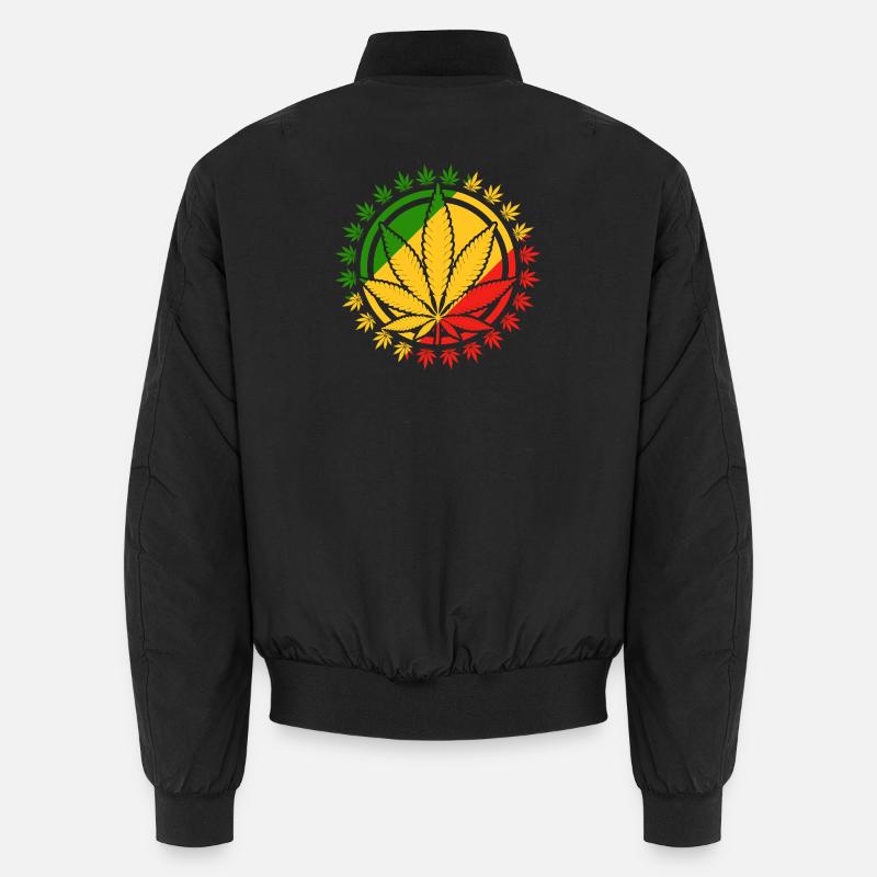 Rasta Inspired Cannabis Leaf Design - Unisex Bomber Jacket - black