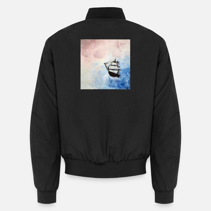 Historisches Segelschiff vor bewölktem Himmel Unisex Bomberjacke