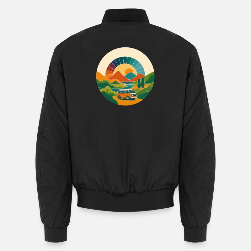 Paysage rétro avec fourgonnette – Voyage au soleil Arc Bomber unisexe