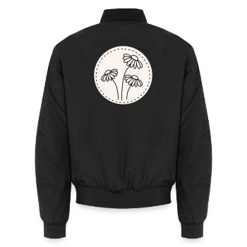 Daisy Line Art – Floral Motif Circle - Unisex Bomber Jacket - black - Back - AI Model Male 185 light (185cm)