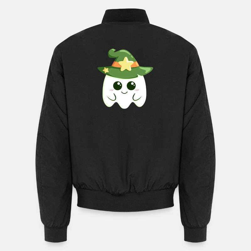 Cute ghost for Halloween dressed as a witch Unisex Bomber Jacket