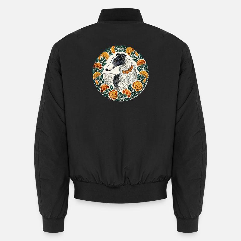 Eleganter Windhund mit Blumenkranz - Unisex Bomberjacke - Schwarz