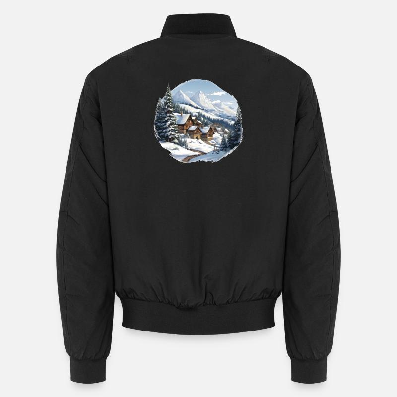 Alpine huts in winter panorama Unisex Bomber Jacket