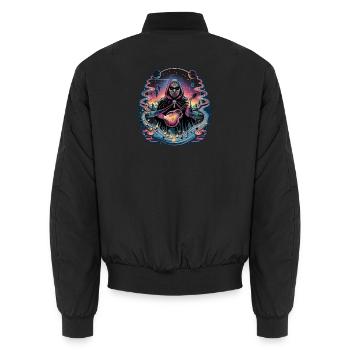 Mystic Astronaut Musician Illustration - Unisex Bomber Jacket - black - Back - AI Model Male 185 light (185cm)
