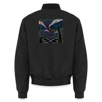 Psychedelic Mushroom Forest Scene - Unisex Bomber Jacket - black - Back - AI Model Male 185 light (185cm)