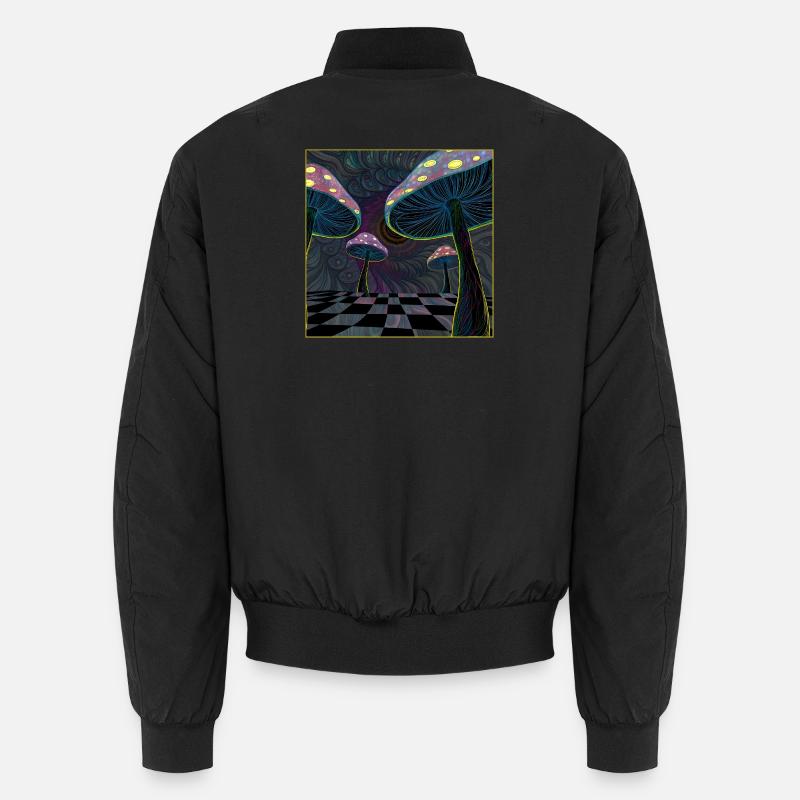 Psychedelic Mushroom Forest Scene - Unisex Bomber Jacket - black