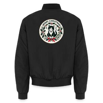 Festlicher Stechpalmenkranz mit schwarzer Katze - Unisex Bomberjacke - Schwarz - Hinten - AI Model Male 185 light (185cm)