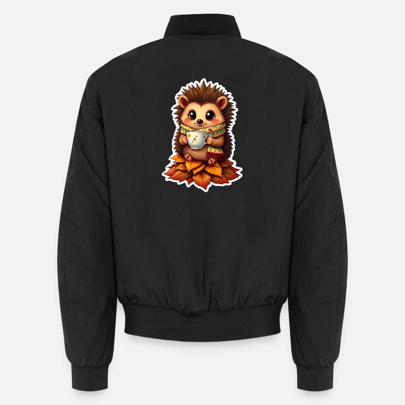 Cozy hedgehog in autumn - Unisex Bomber Jacket - black