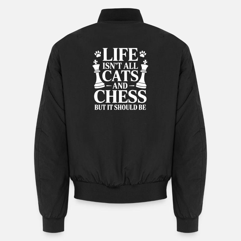 Funny Chess and Cats Saying - Unisex Bomber Jacket - black