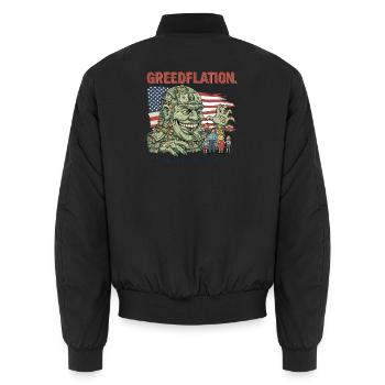 Gierige Gierflation Cartoon Design - Unisex Bomberjacke - Schwarz - Hinten - AI Model Male 185 light (185cm)