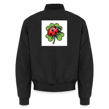 Shamrock with ladybug design - Unisex Bomber Jacket - black - Back - AI Model Male 185 light (185cm)