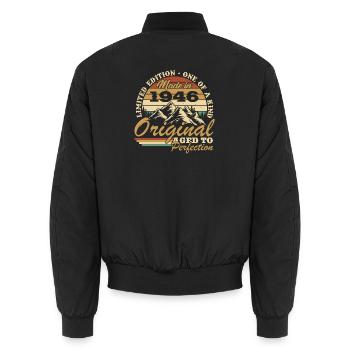 80 Years 1946 Vintage Retro Anniversary - Unisex Bomber Jacket - black - Back - AI Model Male 185 light (185cm)