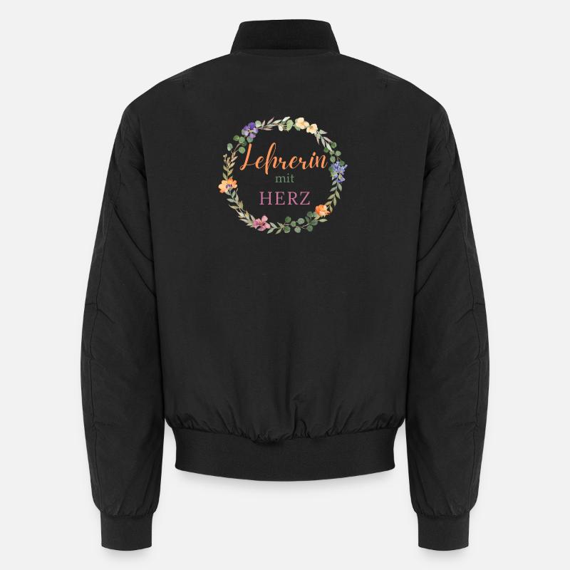 Lehrerin mit Herz -Blumen-Kranz-personalisiert - Unisex Bomberjacke - Schwarz