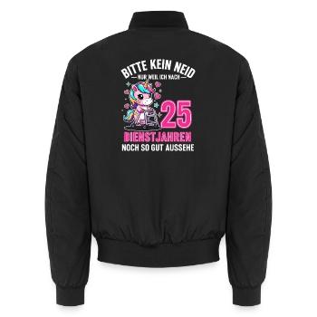 25 Jahre Dienstjubiläum – Bitte Kein Neid Einhorn - Unisex Bomberjacke - Schwarz - Hinten - AI Model Male 185 light (185cm)