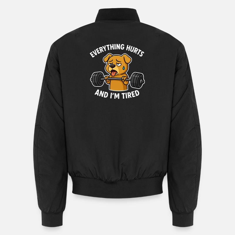 Exhausted Dog Lifting Weights - Unisex Bomber Jacket - black
