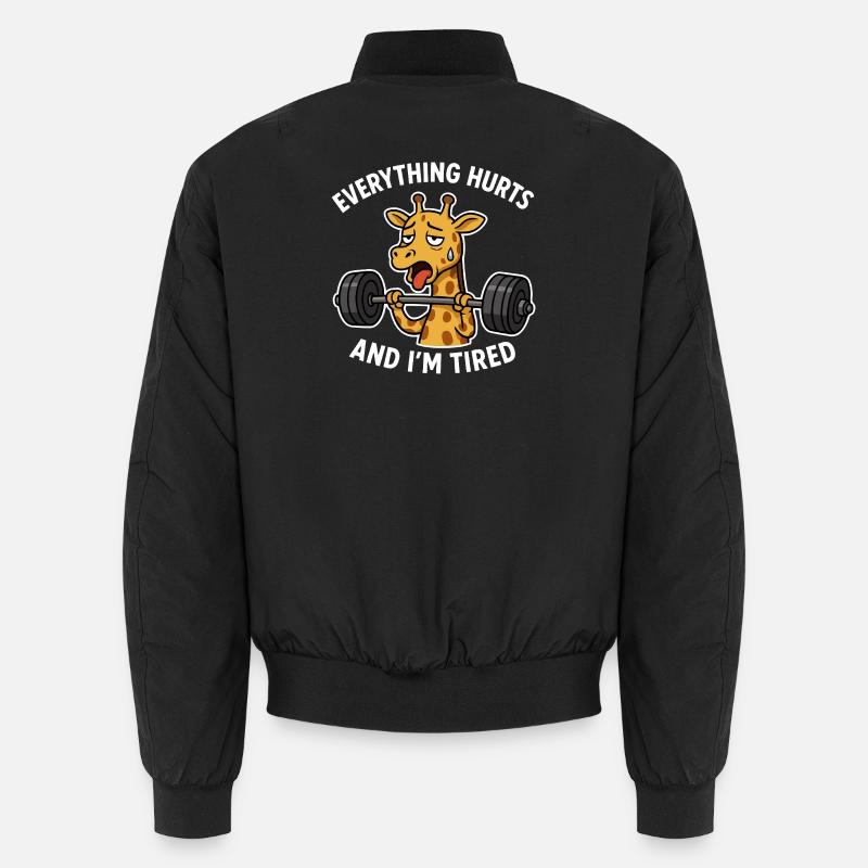 Tired Giraffe Lift Weights Illustration Unisex Bomber Jacket