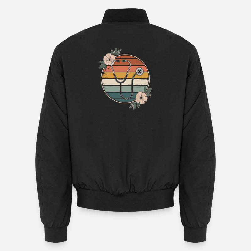Flowery Stethoscope Nurse - Unisex Bomber Jacket - black