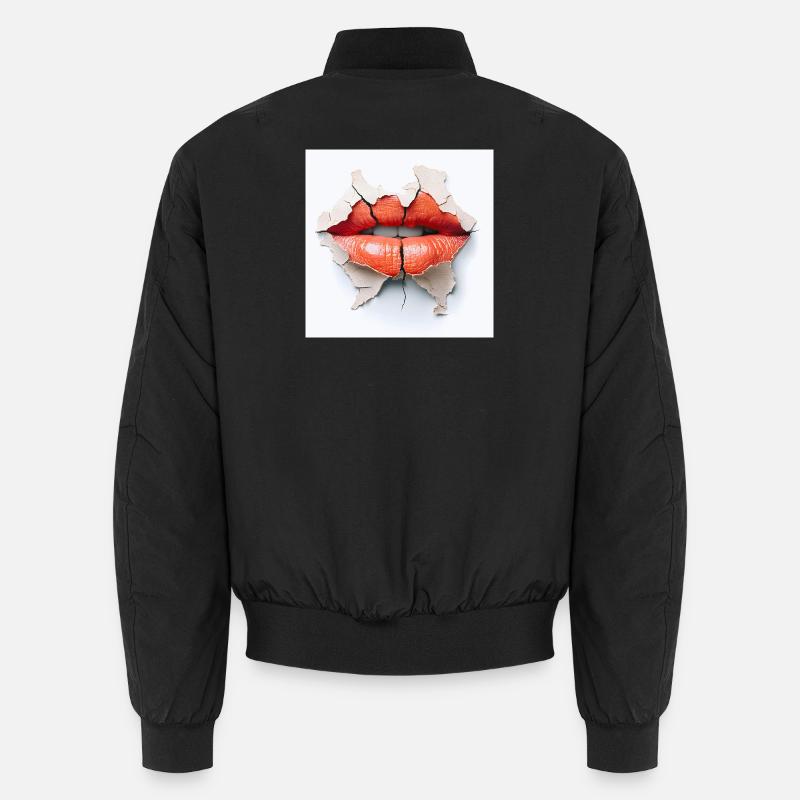 Bold lips on cracked wall Unisex Bomber Jacket
