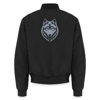 Majestic Wolf Emblem Design - Unisex Bomber Jacket - black - Back - AI Model Male 185 light (185cm)