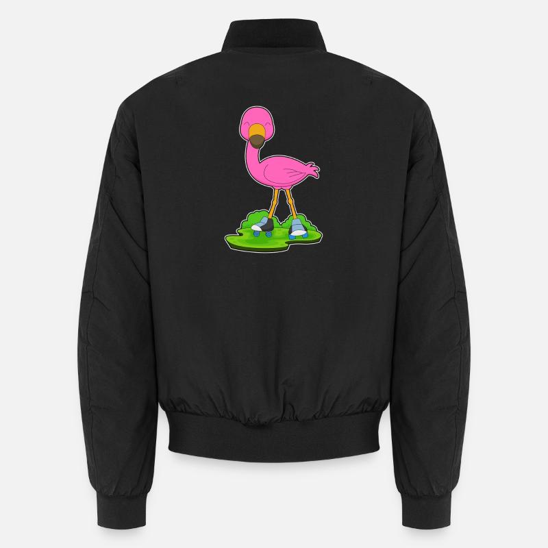Flamingo roller skating roller skates Unisex Bomber Jacket