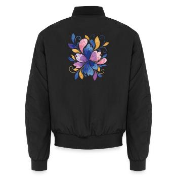 Elegantes Schmetterlings-Blumendesign - Unisex Bomberjacke - Schwarz - Hinten - AI Model Male 185 light (185cm)