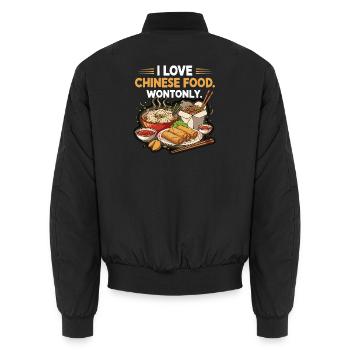Chinese Food Lover's Delight Design - Unisex Bomber Jacket - black - Back - AI Model Male 185 light (185cm)