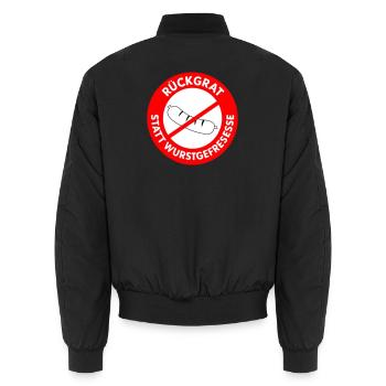 Rückgrat statt Wurstgefresse! WUNSCHFARBEN Wurst2 - Unisex Bomberjacke - Schwarz - Hinten - AI Model Male 185 light (185cm)